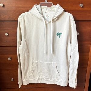 Marine Layer Cream Hoodie with Bottoms Up Palm Design, L, EUC 🌴